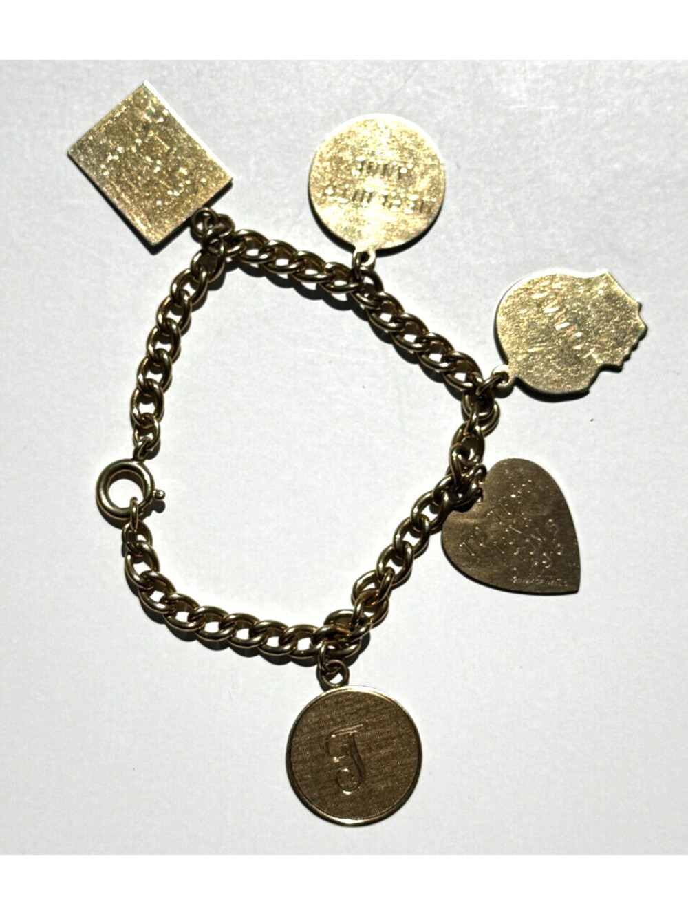 Vintage Wells 1/20 12K Gold Filled Charm Bracelet 5 Charms 1960s Engraved 19g